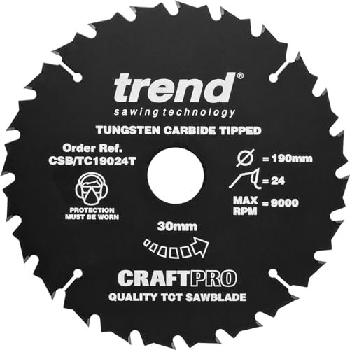 Trend Wood Cordless Circular Saw Blade, 190mm Diameter, 30mm Bore, 24 Teeth, TCT, 1.8mm Kerf, +15° Hook, CSB/TC19024T