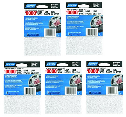 Norton 01726 Synthetic Steel Wool, White, 10 Pads Total (5 Pack)