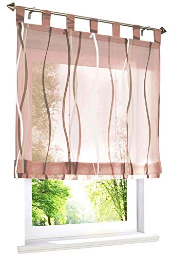 1 Stück Raffrollo mit farbigen Wellen Muster Design Raffgardine Voile Vorhang (BxH 100x140cm, Sand)