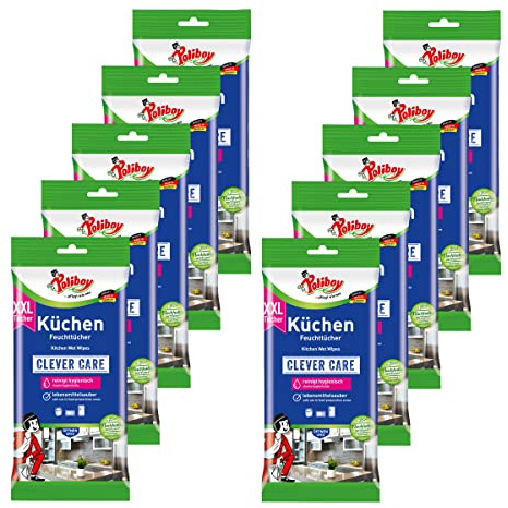 POLIBOY XXL Küchen Feuchttücher - Feuchte Reinigungstücher für den Haushalt - Mit Orangenduft - 10x 24 Tücher - Made in Germany
