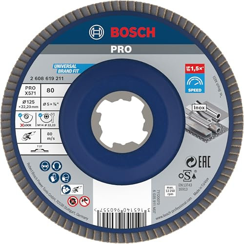Bosch Professional 2608619207 Disco Lamellare Dritto, per Metallo, X-Lock, X571, Ø115 mm, Grana K80, Diametro Ø 22.23 mm