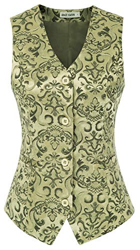 GRACE KARIN Women's Suit Vest Bartender Tuxedo Waistcoat Waitress Jacket Coat(XL,Green)