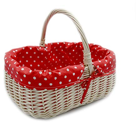 MyBer® Korb Weidenkorb Einkaufskorb Picknickkorb 33/23/13cm (27cm mit Henkel). Stabiler Tragekorb aus Weide Vollweide weiß mit Stoffeinlage K12-014-SRWP
