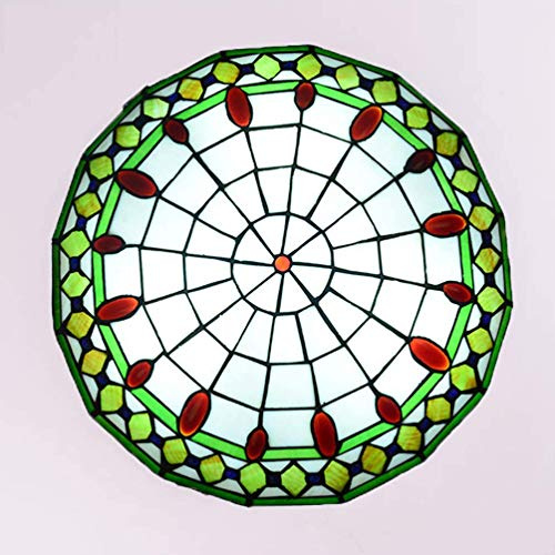 ACMHNC Tiffany Stil Deckenleuchte Retro,Tiffany Lampe Mit Runde Bunt Glas Lampenschirm Vintage Deckenlampe Für Wohnzimmer Schlafzimmer Esszimmer Küche Flur Badezimmer Deckenleuchten,E27,Grün,40CM