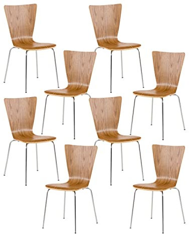 CLP 8X Stapelstuhl Aaron Mit Holzsitz Und Metallgestell I 8 x Stuhl Mit Pflegeleichter Sitzfläche I Set Mit 8 Stühlen, Farbe:Eiche