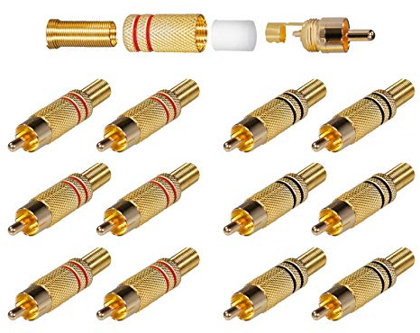 Sat-Fox 12 Stück Cinch Stecker, RCA Löten Verbinder, Cinch Stecker Schraubbar, Adapter, Verlängerung für Multimedia und CCTV