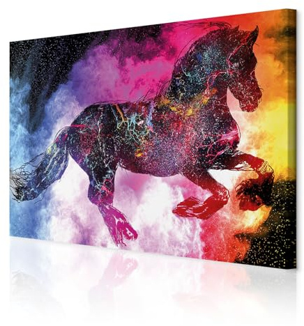 decomonkey Wandbilder Pferd Abstrakt 120x80 cm 1 Teilig Leinwandbilder bunt | Strukturleinwand, Holzkeilrahmen, Bild auf Leinwand, Kunstdruck, Wanddeko, Wohnzimmer, Wanddekoration, Tiere