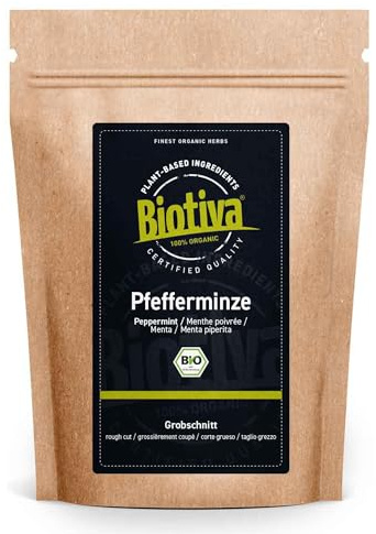 Biotiva Pepparmint Organic Grobschnitt 200g (2x100g) - mynta - Mentha pipe - förpackas och kontrolleras i Tyskland (DE-ECO-005)