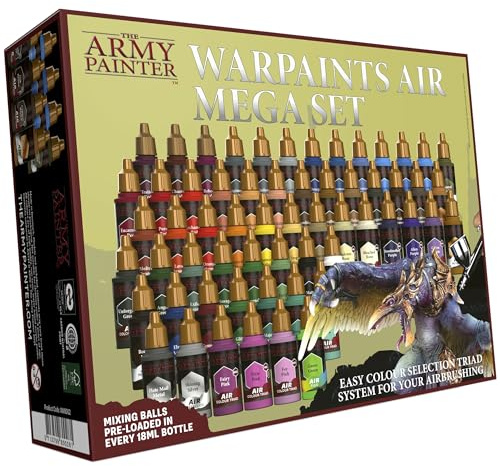 The Army Painter, Warpaints Air Mega Set, 60 x 18 ml Peintures Acryliques Pré-diluées pour Aérographe, Y Compris 9 Métalliques et 1 Fluo - Airbrush Paint - Pour Peinture de Figurine Warhammer