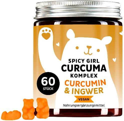Bears with Benefits Allrounder für Immunsystem und Körper, Superfood Kurkuma, Schwarzer Pfeffer, Ingwer, Vitamin C - Gummibärchen, Spicy Girl Curcuma Komplex, Mango, Orange, 60 stück (1er Pack)
