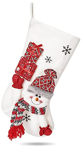 LumiSyne Weihnachtsstrumpf 49cm Groß Nikolausstiefel Weiß Plüsch Mit Thema Weihnachtsmann, Schneemann, Rentier Weihnachtssocken Geschenktüte Hängende Strümpfe Für Kamin Weihnachtsbaum Weihnachtsdeko