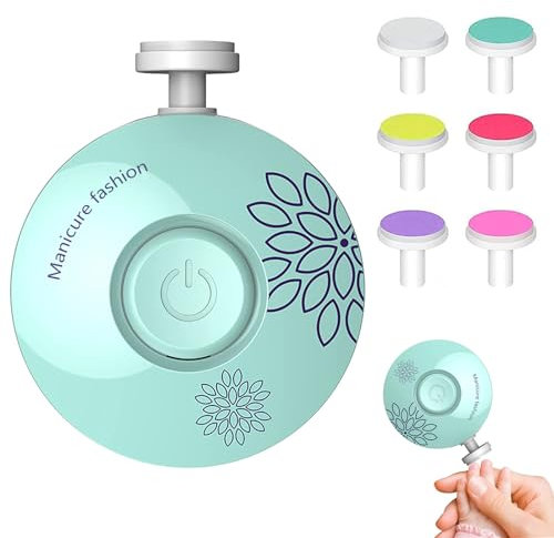 zoerbufan Baby Nagelfeile Elektrisch, 6 in 1 Set Elektrische Nagelfeile für Zehen und Finger, Austauschbare Schleifköpfe, Leise und Sicherer (Grün)