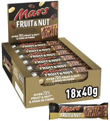 Mars Fruit & Nut Milk Chocolate Bars, Milk Chocolate Bulk Box 18 x 40g, Ideal for Gift, Healthy Snacks or Hamper