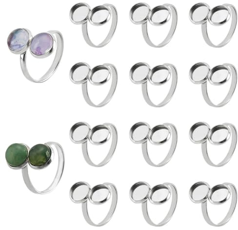 PH PandaHall 14 Stück Ring Rohlinge, Fingerring Blank Base Verstellbare Manschettenringeinstellungen Cabochonbasis 304 Edelstahl Flache Runde Lünette Tablett Für Zubehör Zur Schmuckherstellung