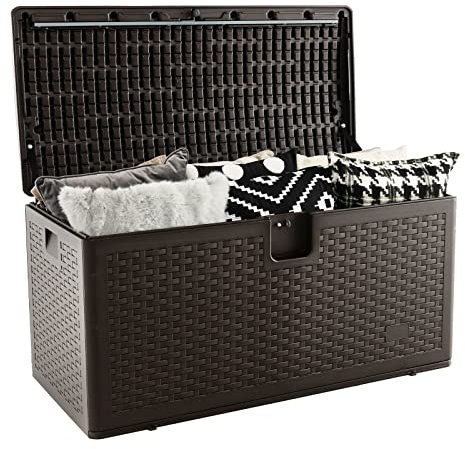 GIANTEX Auflagenbox wasserdicht 276 Liter, Gartenbox Kissenbox Kissentruhe abschließbar, Aufbewahrungsbox Aufbewahrungsbehälter mit Deckel, Terrassenbox Rattanoptik 114 x 54 x 56 cm