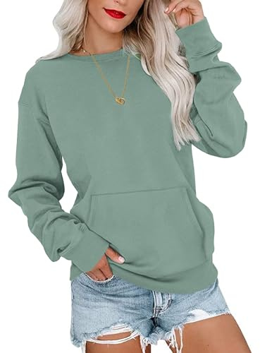 WNEEDU Damen Langarmshirts Lässige Sweatshirts mit Taschen