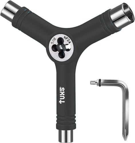 Tuxs Skate Tool tout-en-un multifonction léger et portable avec clé Allen 2 en 1 et tournevis Phillips – Réglage des patins, longboards, skateboards, quads, roues, axes et Kingpin (Noir)