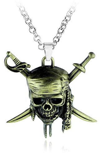 Collier crâne de pirate viking pour hommes, Collier pendentif tête de mort gothique avec chaîne de 19,7 po, Collier Épées Croisées, Cadeau de charme de bijoux de crâne punk pour hommes (Or)