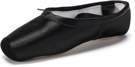 SWDZM Ballett Spitzenschuhe Ballettschläppchen Tanzschuhe mit dem genähten Band und Zehenpads für Mädchen,Schwarz,Ledersohle,38 EU