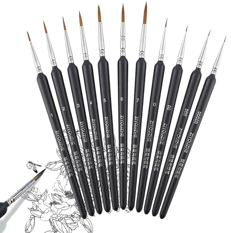 JIEYUCHU Feine Pinsel Set, 11 Stück Pinsel Set Malen, Perfekter Detail Pinsel für Acrylfarben, Wasserfarben Miniaturen,Öl, Modelle, Strichzeichnung und Nageldesign (Schwarz)