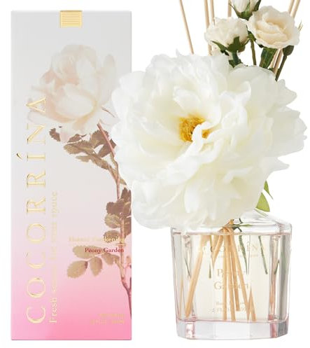 Cocorrína Blomma, rumsdoft med 8 doftpinnar, 250 ml – pionträdgård, naturlig, långvarig, reed diffuser för hem, sovrum, kontor, badrum, hylla, dekor (masterkollektion