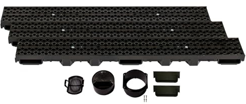 ScarMaxx - B125 Entwässerungsrinne Set PKW - befahrbar - 13 x 300 x 6 cm Bodenrinne - Regenwasser Ablauf - Abfluss mit Gitter - Drainagekanal Flach Kunststoff Designrost Bienenwabe Schwarz