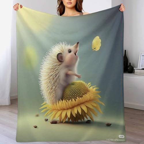 PAZZK Igel Decke,Vier Jahreszeiten Weich Wohndecke Decke Schlafdecke Sofadecke Plüschdecke Pelzdecke Printdesign Couchdecke Flannel Bett Decke（180×200cm）