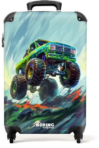 NoBoringSuitcases© Kinderkoffer, Kinderkoffer Jungen, Koffer Kinder, | 55x40x20 cm - Reisekoffer, Koffer Kinder Jungen, Kindertrolley Jungen, KabinenKoffer, Handgepäck Koffer (Monstertruck - Grün)
