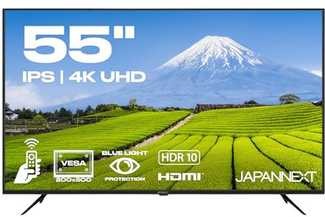JAPANNEXT Ecran PC Grand Format 55 IPS 4K UHD (3840x2160) | HDR | Haut-parleurs intégrés (8Wx2) | G-Sync/FreeSync | Garantie 2 Ans | JN-IPS5503TUHDR