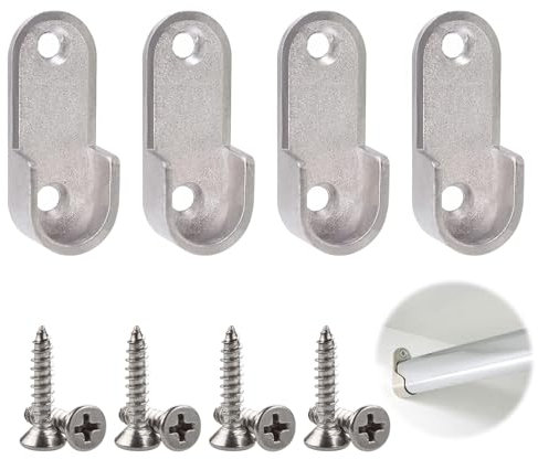 DHWEKU 4 Piezas Soportes Ovalados de Extremo de Riel,Soportes de Riel de Brida Armario Soporte Barra Ropa para Armario Baño Ducha Cocina Barra Colgante Viene con 8 Tornillos