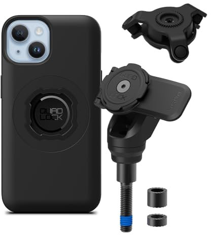 QUAD LOCK Lenkerklemm-Schrauben Handyhalterung PRO für Motorrad mit Vibrationsdämpfer und MAG Hülle für iPhone 14