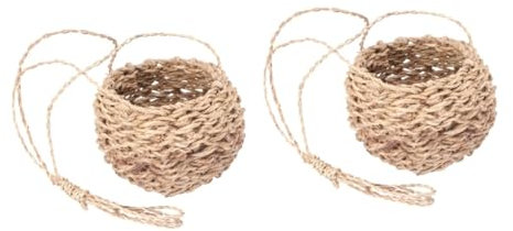 ANDRESLAD 2St Hängekorb aus Hanfseil lagercontainer platzsparend fensterdeko Boho Hängekorb Rattan-Blumenkorb Weidenkorb Anlage Hanfdecke Aufbewahrungsdecke hölzern Brown