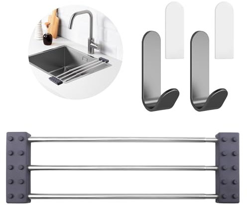 SenaiMy Soporte para Paños de Cocina, Estante para Trapos de Esponja, Organizador Multifuncional para Fregadero, Soporte Ajustable para Trapos de Cocina, Escurridor de Fregadero Multifuncional