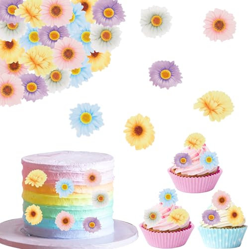 ENLACE Essbare Blumen für Torte,48 Stück Gänseblümchen Tortendeko Blumen Essbar,Bunt Essbare Blüten Cupcake Deko,Essbare Papierblumen Kuchendeko Blumen Deko Torte für Geburtstag Hochzeit Taufe