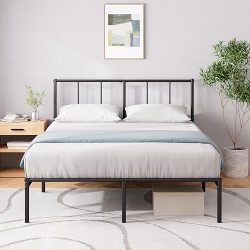 Zinus Justin Rete Matrimoniale 160x190 cm con Testiera in Metallo - Struttura Letto con Doghe in Metallo Incluse - Altezza 30 cm con Spazio Sottostante - Facile da Montare - Nero