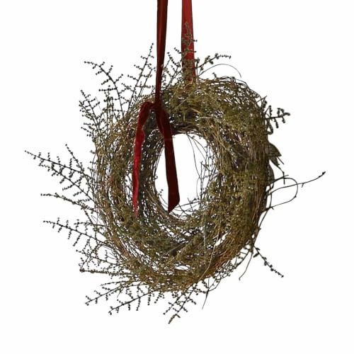 Loberon Kranz Almique, Naturgetreu Wirkende Zweige, zum Hängen oder Legen, Dekoration, Türkranz, Eisen, Rattan, Polyethylen, braun