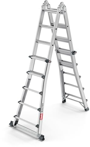 Hailo Master M100 Alu-Multifunktionsleiter 4x5 Stufen bis 150 kg, Silber | Verwendbar als Anlege-, Schiebe- und Stehleiter, Stufen im Arbeitsbereich für sicheren Stand