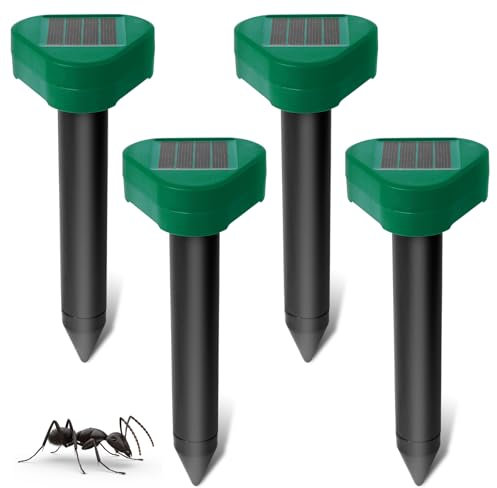 Sporgo Distributore per talpe a energia solare, 4 pezzi: spaventappi, arvicole e talpe, IP65, repellente per arvicole, controllo dei parassiti, per il prato, giardino