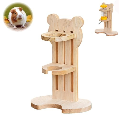 Docache Hamster Bottle, 1 Bottle and 1 Solid Wood Bear Molded Holder for Hamsters, Guinea Pigs and Chinchillas to Drink Water (80ml)