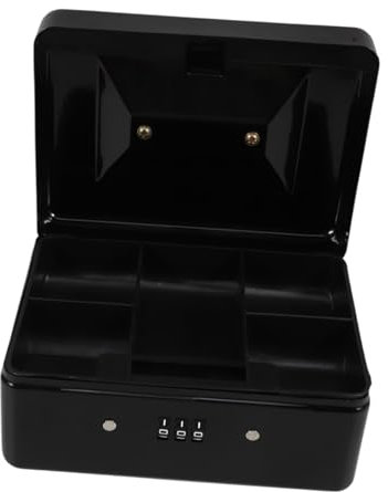 Angoily Black Safe Lock Box with Key Hide, Cold Rolled Steel Cash Storage Box, Removable Tray, Password Protection, Large Capacity for Offices and Commercial Settings