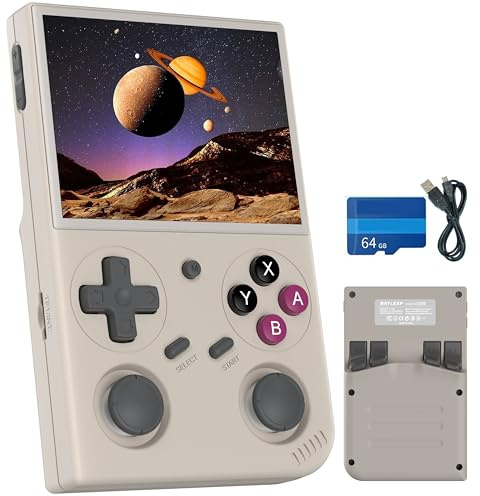 G350 Retro Game Console,Linux System RK3326 G350 Handheld Game Console Built-in 64G TF Card 4371 Games,3.5-inch IPS Screen, WiFi, Bluetooth 4.2, HDMI Output, 3200mAh Battery