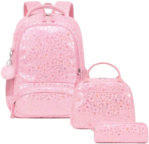 Kimwadalh Felpa Mochila Niña Primaria Escolar Set da Bolsas Escolares, Mochila Infantil Niñas+ Bolsa de almuerzo + Estuche