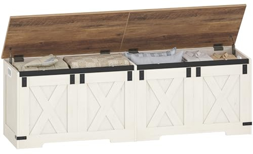 Hzuaneri 59 Storage Chest, Large Storage Trunk with 2 Hinges, Farmhouse Wooden Box Bench, Lift-Top Organizer Chest, Entryway Trunk for Bedroom, Living Room, White and Brown SB15014X