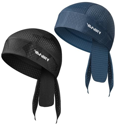 YANIKY Sport Bandana Cap UV skydd andas huvudduk män kvinnor snabbtorkande durag under hjälm för sommar utomhus sport löpning, Svart + blå, one size