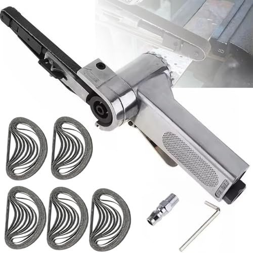 Ponceuse à Bande Pneumatique 330×10 mm - 50 Bandes Abrasives (60-120), Tête Inclinable Réglable-16000 TPM,Entrée d'Air 1/4-Pour Acier,Fibre de Verre,Caoutchouc - Portative + Roulement à Billes
