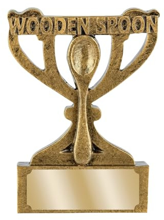 SilverTrophy: Wooden Spoon Trophy Mini Cup, Loser Award, Booby Prize, Last Place, Golf, Pub Quiz, Funny Joke Gift, Trivia Game Night, Office Banter, Black & Gold 8cm, Custom Personalised Present