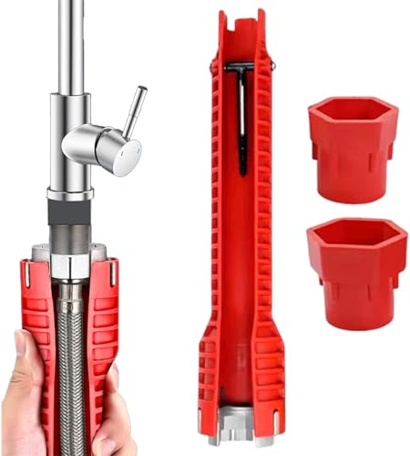 Nujvnuj 8-in-1 Faucet Wrench Tool Set Multi-Functional Plumbing Spanner for Tight Spaces Adjustable Tap Wrench for Kitchen/Bathroom Sink & Toilet Repairs (Ergonomic Grip, All-in-One Design)