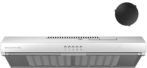 Soonye Dunstabzugshaube 60cm Unterbau,Umlufthaube Umluft 220 m³/h mit Kohlefilter,3 Leistungsstufen, Integrierte Unterschrank Unterbauhaube, Abluft Abzugshaube Edelstahl Silber