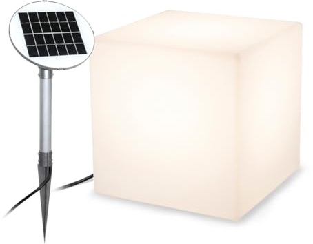 8 seasons design LED Solar Würfel Shining Cube 33cm (Weiß), inkl. Solarpanel und Leuchtmittel in warmweiß, Solar-Leuchtwürfel für außen (Garten, Terrasse), Würfelleuchte als Tisch + Hocker
