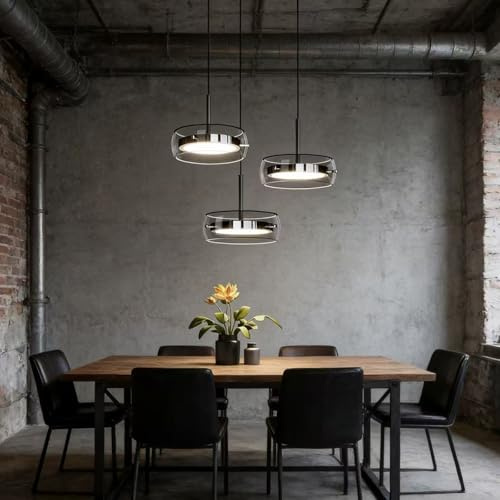 LED Pendelleuchte esstisch Dimmbar, Kristall Glas Hängelampe Esstischlampe, Linear Design Hängeleuchte Mit Fernbedienung höhenverstellbar Kronleuchter für Esszimmer Küche Büro Lampe (B3Köpfe)